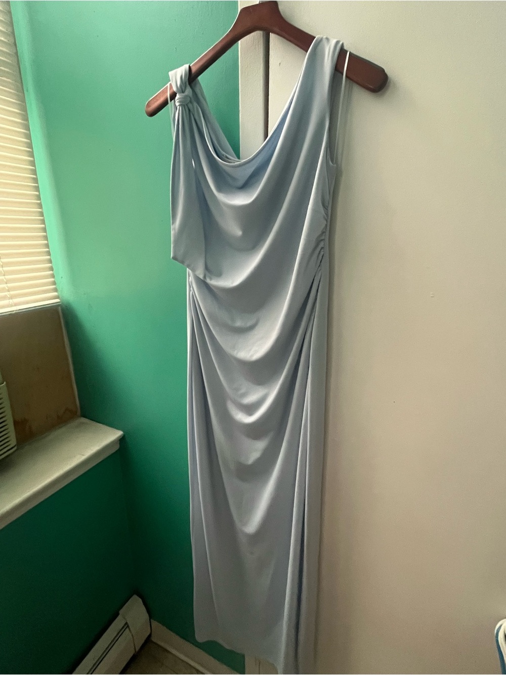 Wayf Say Less Ruched One-Shoulder Light Blue Maxi Dress - Picture 4 of 7